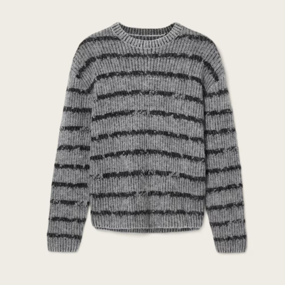 All Saints Men's Dissolved Crewneck Striped Sweater in Gray and Black